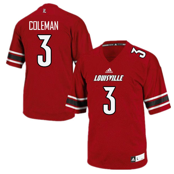 Men #3 Kevin Coleman Louisville Cardinals College Football Jerseys Stitched Sale-Red